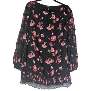 White House Black Market 6 Black Floral Lace Classic Career Blouse Top Boho